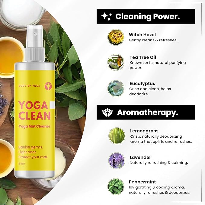 Yoga Clean – Eco-Friendly Yoga Mat Cleaner & Deodorizing Spray | Neutralizes Sweat & Odor to Protect Your Mat | 8 oz Plant-Based Formula, Spa-Like Scent, Made in the USA
