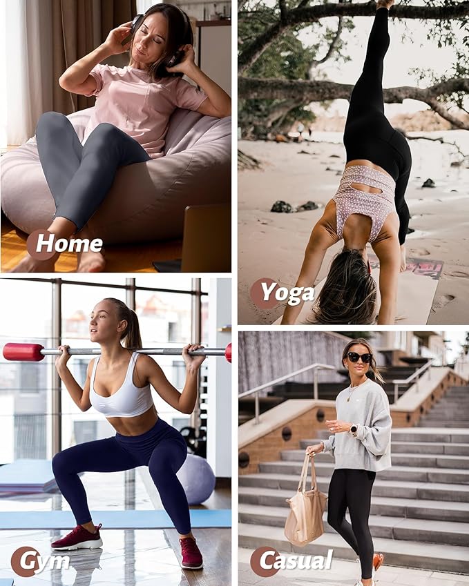 NexiEpoch 4 Pack Leggings for Women - High Waisted Tummy Control Soft Black Capri Yoga Pants with Pockets for Workout
