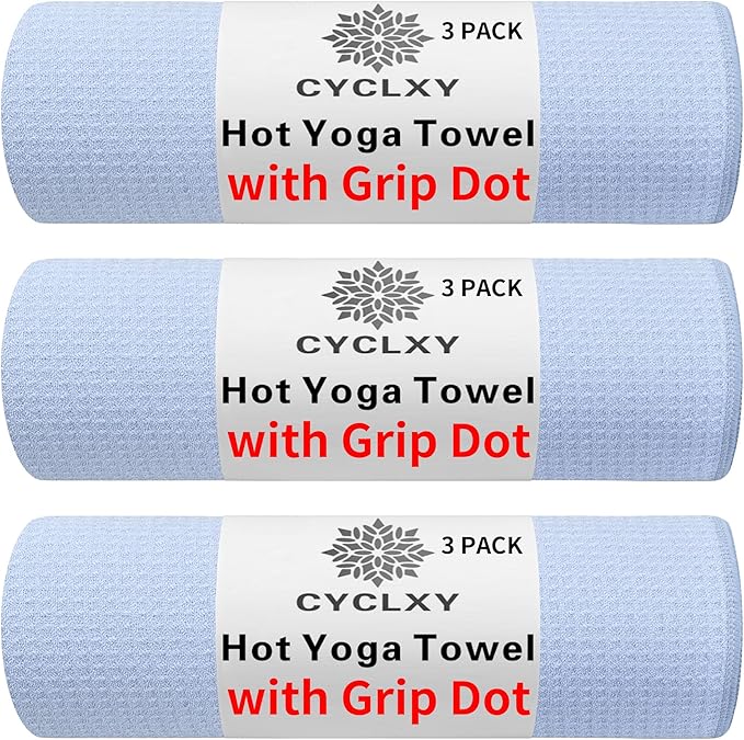3 Pack Yoga Mat Towels with Grip Dot, Hot Yoga Towel Non Slip Yoga Mat Towel Non-Slip Sweat Absorbent Anti-Slip Yoga Towel for Bikram,Pilates