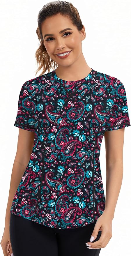 AVOOGUE Women's Short Sleeve Workout Tops Quick Dry Athletic UPF50+ Sun Protection Shirts Gym Hiking Running Yoga Clothes