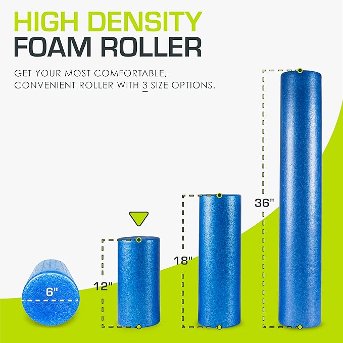 ProsourceFit High Density Foam Rollers 12 - inches long, Firm Full Body Athletic Massager for Back Stretching, Yoga, Pilates, Post Workout Trigger Point Release, Blue