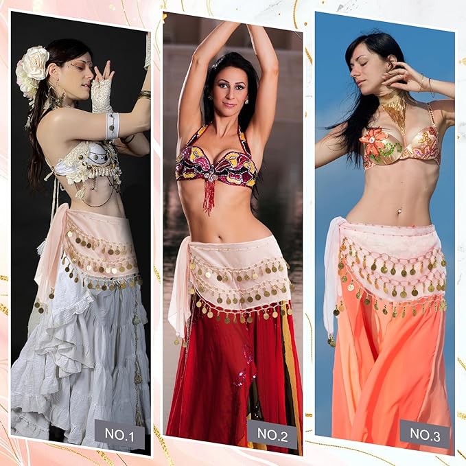 Belly Dance Hip Scarf Belly Dance Skirt 3-Layer Gold Sequins and Coins, Suitable for Yoga, Belly Dance, Performance