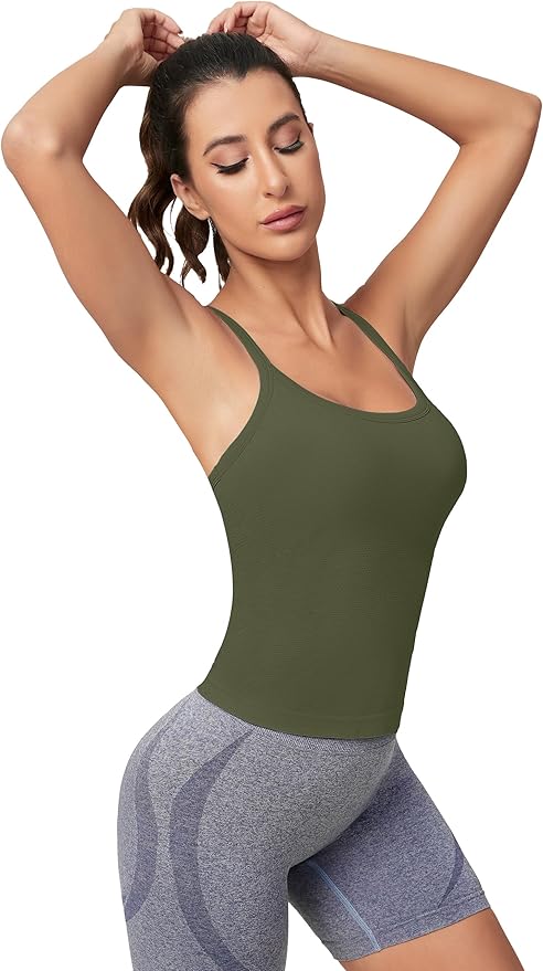 MathCat Workout Tank Tops for Women with Built in Bra, Sleeveless Gym Tops Seamless Racerback Athletic Yoga Shirts
