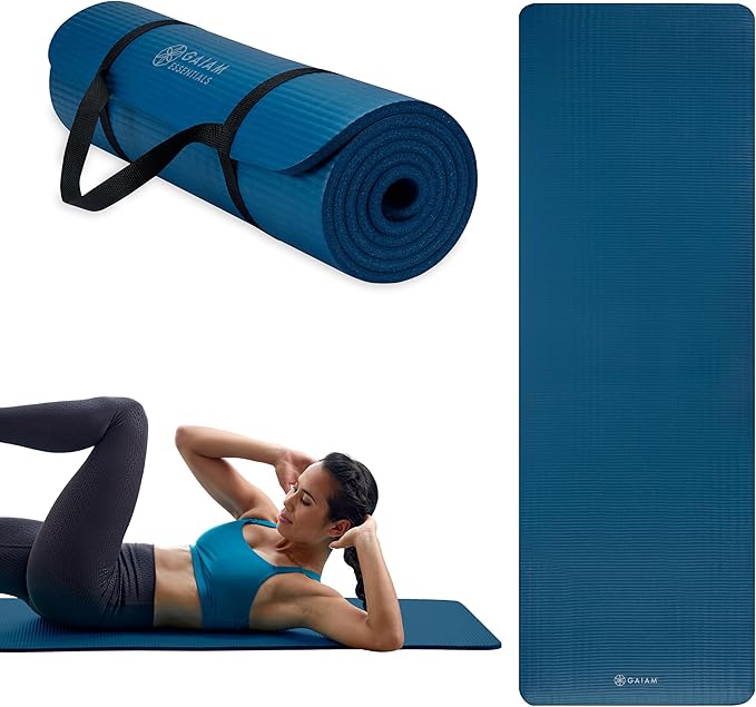 Gaiam Yoga Mat, Pilates & Exercise Mat, Thick 2/5" (10mm) Workout Mat with Easy-Cinch Carrying Strap for Home & Gym Workouts