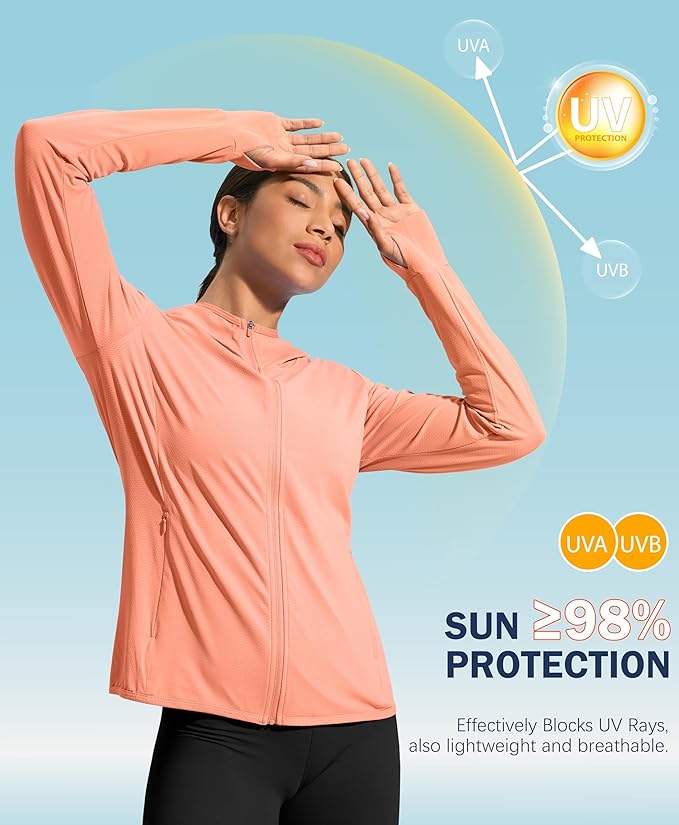 Soothfeel Women's UPF 50+ Sun Protection Hoodie Jacket Lightweight Long Sleeve Sun Shirt for Women with Pocket Hiking Outdoor