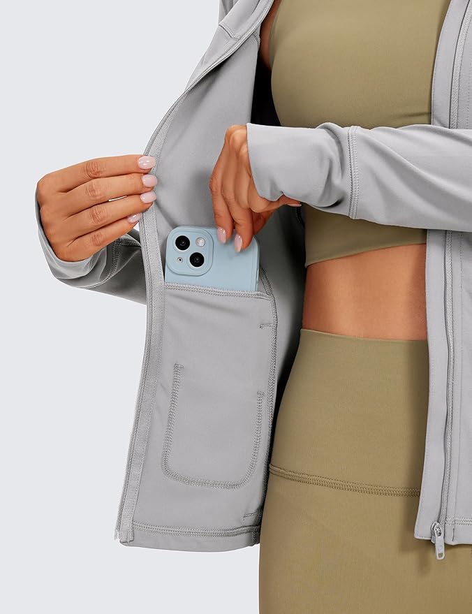 CRZ YOGA Butterluxe Hooded Athletic Jackets for Women - Full Zip Track Casual Tops with Thumb Holes Pockets