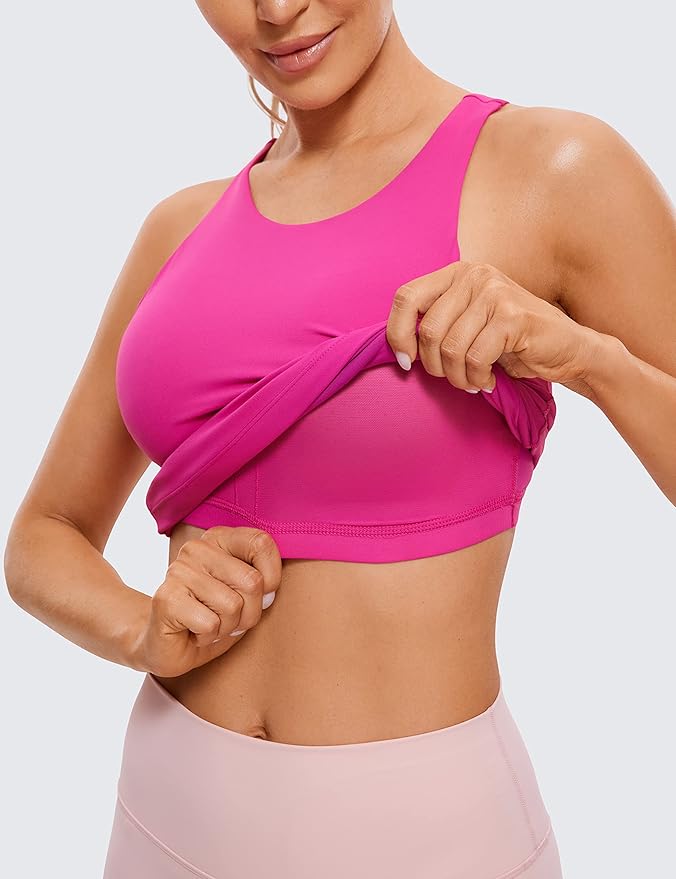 CRZ YOGA Butterluxe High Neck Tank Tops for Women - Racerback Workout Padded Yoga Athletic Camisole with Built in Bra