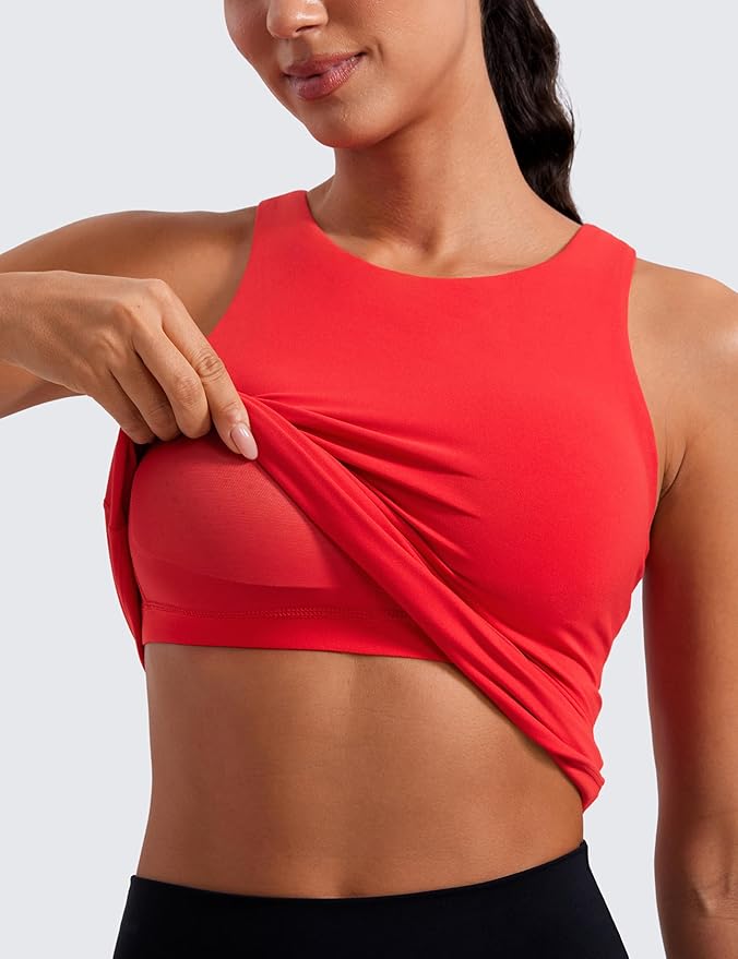 CRZ YOGA Butterluxe High Neck Tank Tops for Women - Racerback Workout Padded Yoga Athletic Camisole with Built in Bra