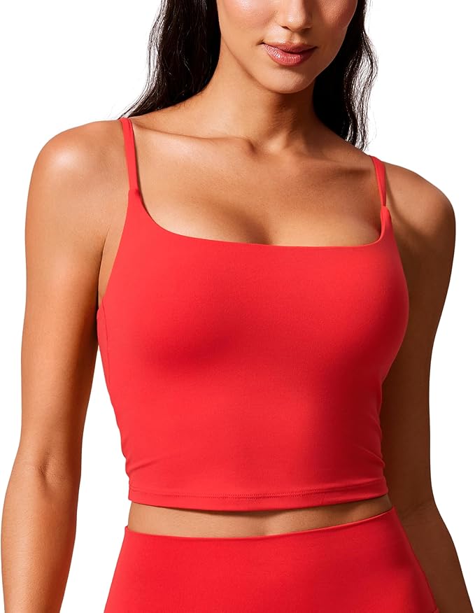 CRZ YOGA Butterlift Adjustable U Back Crop Tank Tops for Women - Padded Camisole Scoop Neck Workout Longline Sports Bras