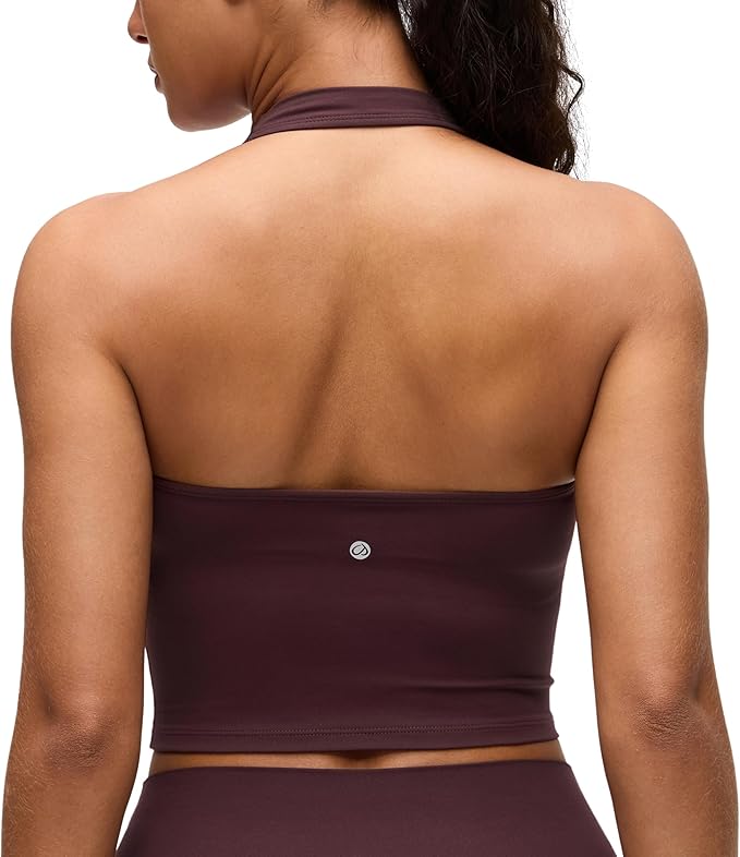 CRZ YOGA Butterluxe Halter Crop Tank Tops for Women - Open Back Padded Longline Sports Bras Workout Gym