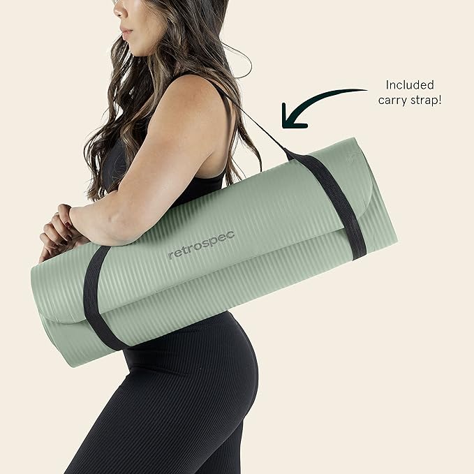 Retrospec Solana Yoga Mat 1" Thick w/Nylon Strap for Men & Women - Non Slip Exercise Mat for Home Yoga, Pilates, Stretching, Floor & Fitness Workouts