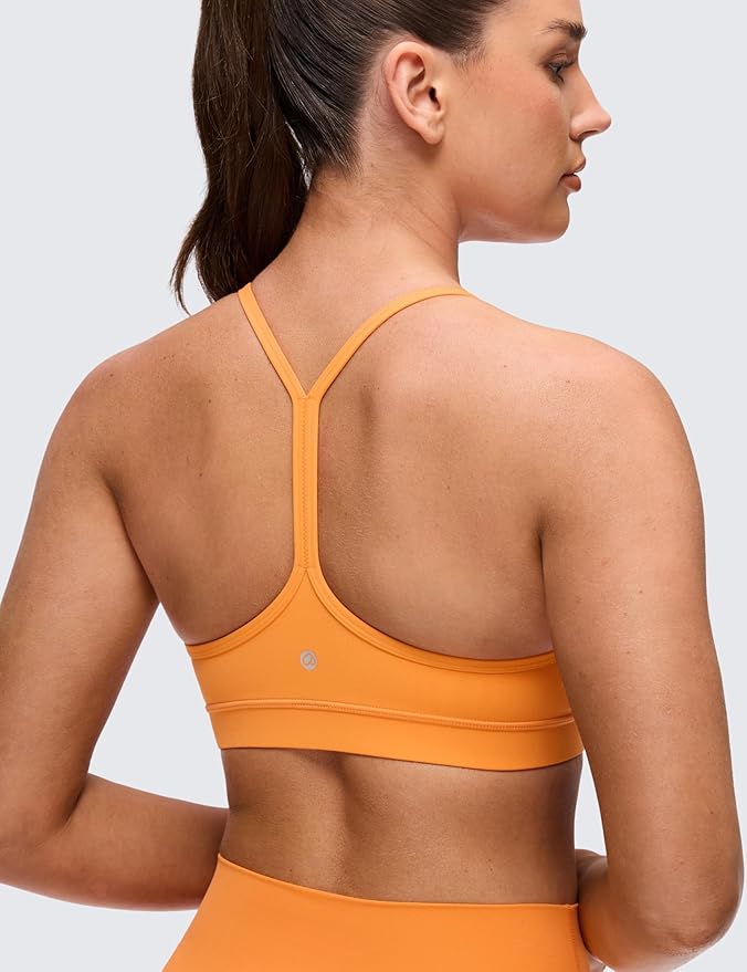 CRZ YOGA Butterluxe Y Back Sports Bras for Women - Padded Racerback Low Impact Spaghetti Thin Strap Workout Yoga Top