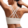CRZ YOGA Naked Feeling Strappy Longline Sports Bras for Women - Medium Impact Criss Cross Yoga Padded Workout Crop Top