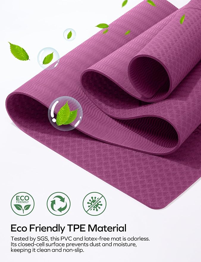 Ewedoos Eco Friendly Yoga Mat with Alignment Marks TPE Yoga Mat Non Slip Hot Yoga Mat Thick 1/4'' Anti-Tear Surfaces Exercise Mats for Home Workout Fitness Pilates