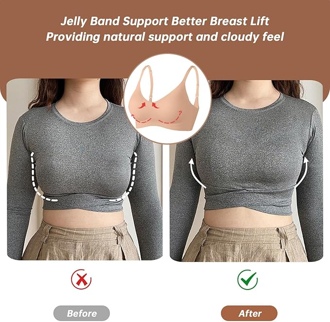 OEAK Womens Wireless Jelly Bras Comfortable Push Up Bra No Underwire Gel Bra Full Support Lift Everyday Seamless Tshirt Bras