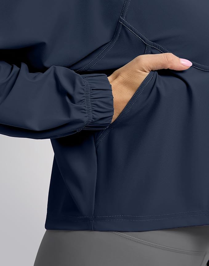 Soothfeel Women's Athletic workout Jacket Lightweight UPF 50+ Long Sleeve Sun Protection Shirts Zip Up Cropped Hiking Tops