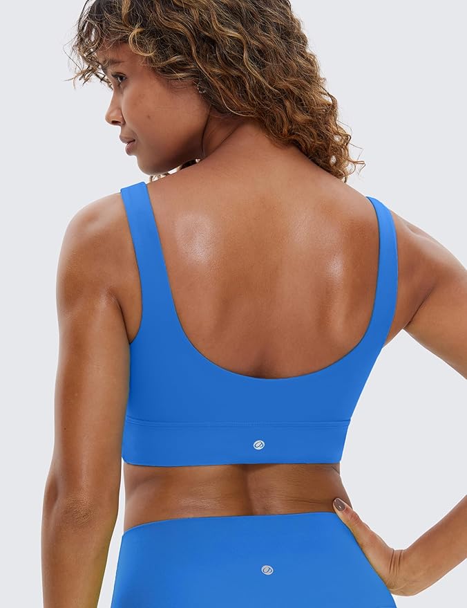 CRZ YOGA Butterluxe U Back Longline Sports Bras for Women - Scoop Neck Padded Yoga Workout Crop Top with Built in Pads