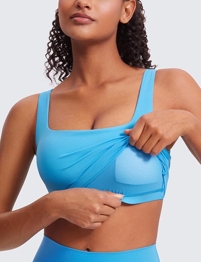 CRZ YOGA Butterluxe Square Neck Crop Tank Tops for Women - Workout Longline Sports Bras Padded Yoga Camisole