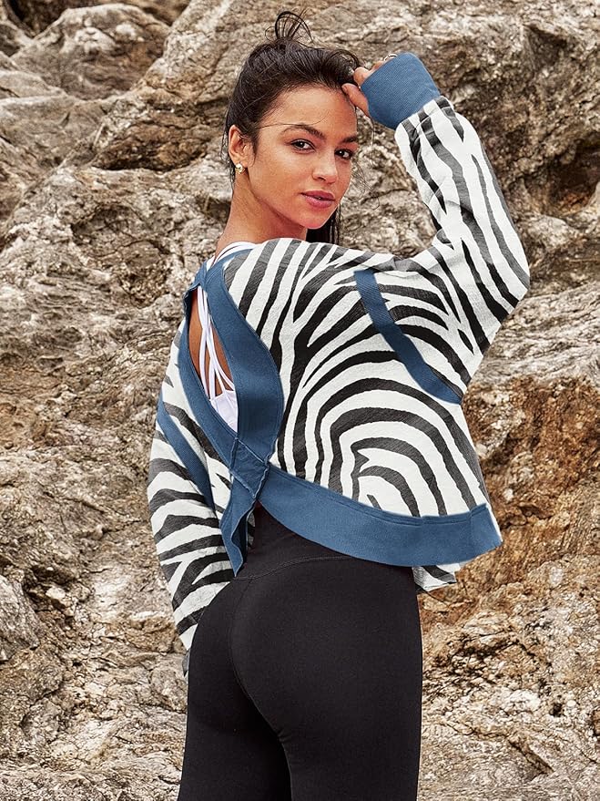 Panadila Womens Open Back Workout Top Long Sleeve Athletic Shirts Casual Crop Running Tee Y2k Yoga