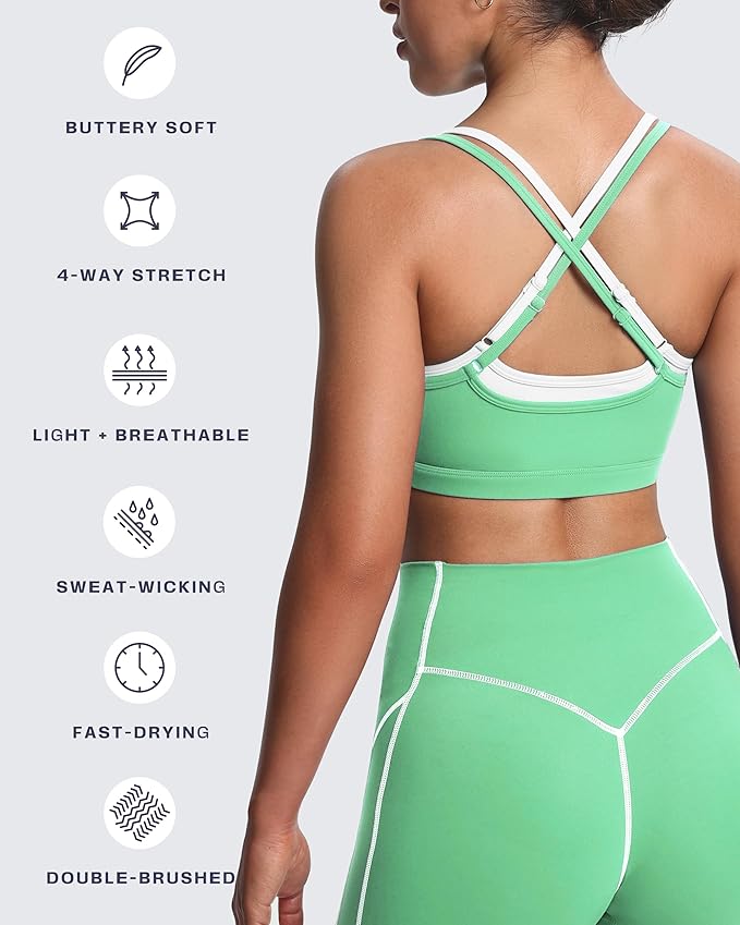 Aoxjox Women's Workout Sports Bras Takes Two Bra High Impact Training Fitness Running Yoga Crop Tank