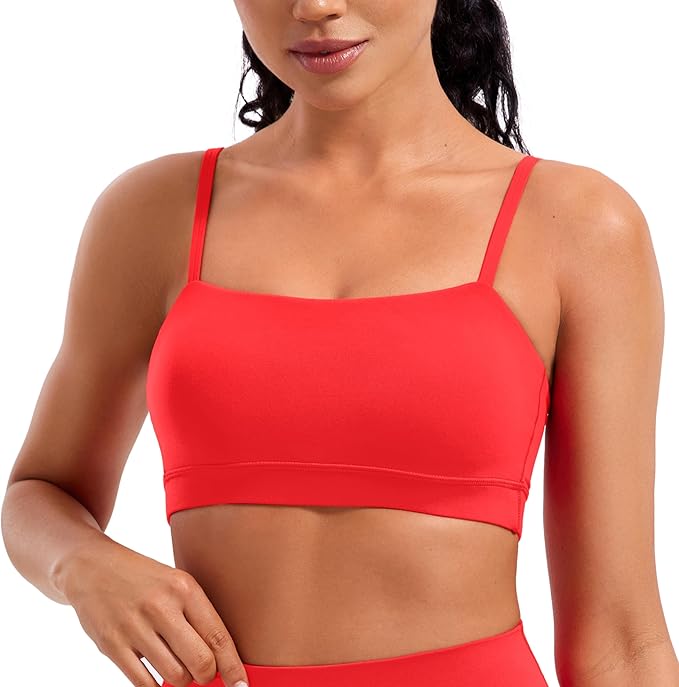 CRZ YOGA Butterluxe Womens Adjustable Spaghetti Thin Strap Sports Bra - Padded Wireless Square Neck Workout Yoga Clothes