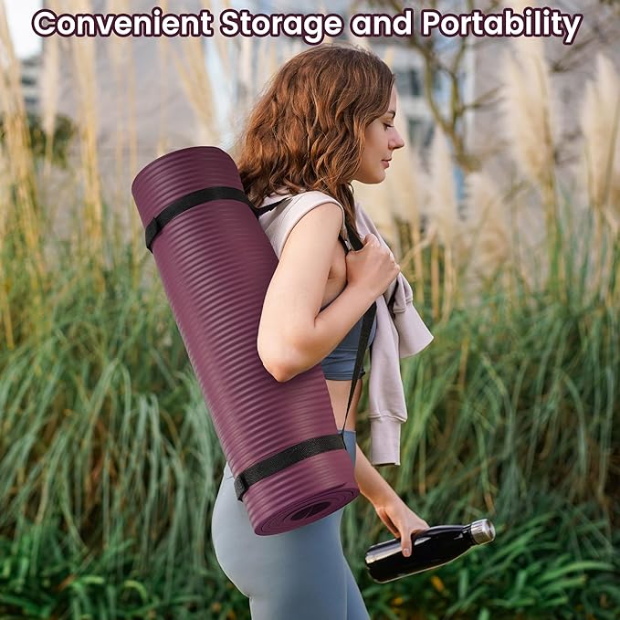 Fitvids Yoga Mat, 1/2-Inch Extra Thick High Density Exercise Mat, Anti-Tear Exercise Yoga Mat with Carrying Strap, Suitable for Various Yoga Exercises