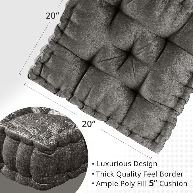 Intelligent Design Azza Floor Pillow, Large Cushions Sitting for Adults, Floor Pillow for Meditation or Yoga, Lustrous Chenille Tufted with Scalloped Edges for Bench/Chair Cushion, 20"x20"x5" Charcoal
