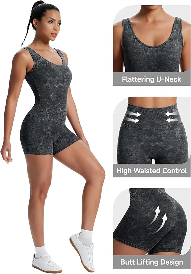 Alaroo Workout Sets for Women 2 Piece U Neck Crop Tank Top High Waisted Shorts Athletic Gym Yoga Outfits Activewear