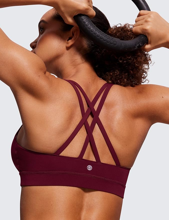 CRZ YOGA Naked Feeling Strappy Padded Sports Bras for Women - Fitness Workout Top Criss Cross Back Yoga Cami