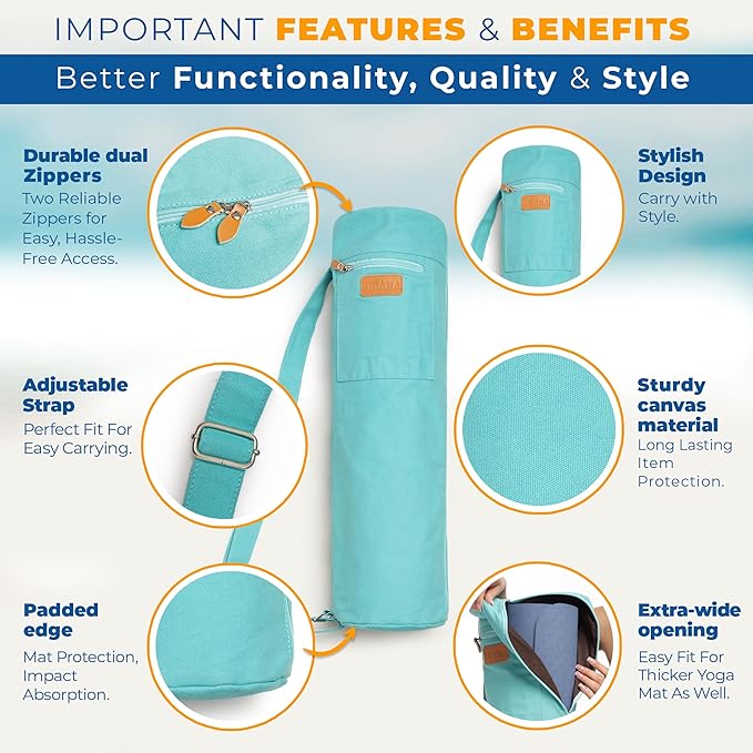 UDANA Yoga Mat Bag – Heavy Duty Canvas Carrier with 3 Pockets & Full Zip – Available in 3 Sizes (16L, 18L, 34L) - Multiple Colors