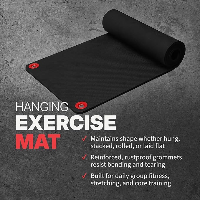 SPRI Hanging Bulk Fitness Mats, 15mm, 56” x 23" Black, 6 Pack, Closed-Cell Foam Bulk Yoga Mats for Gyms
