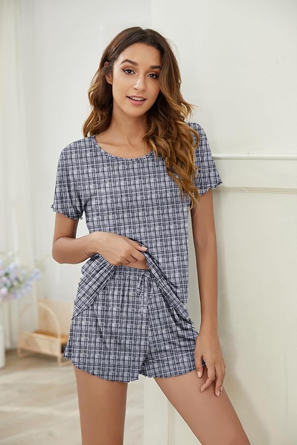 Ekouaer Womens Pajama Sets Short Sleeve Pajamas for Women Sets 2 Piece Lounge Sets Soft Sleepwear PJS
