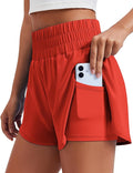 PINSPARK Women's 2 in 1 Running Shorts High-Split Athletic Short High Waisted 3" Liner Workout Gym Short with Pockets
