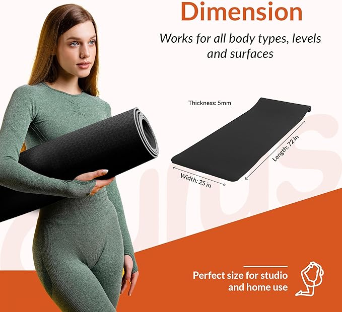 Gurus Natural Rubber Yoga Mat, Eco Friendly Earth Yoga Mat, Non Slip Yoga Rubber Mat, 72x25 Inches 5 mm Thickness