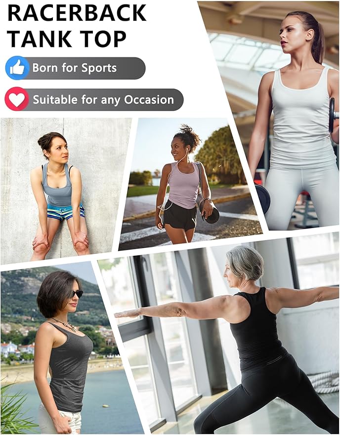 Dalavch 5 Pack Women's Workout Racerback Tank Tops Crop Spandex Yoga Athletic Running Gym Sports Tops for Women