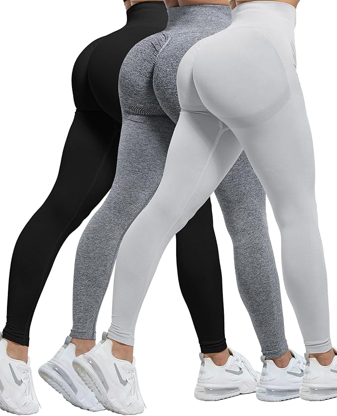 CHRLEISURE Workout Leggings Sets for Women, Gym Scrunch Butt Butt Lifting Seamless Leggings 3 Piece
