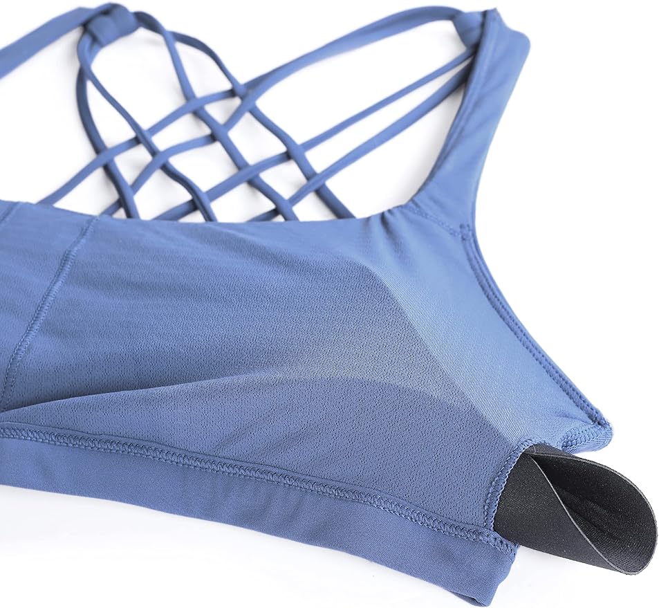 CRZ YOGA Naked Feeling Strappy Sports Bras for Women - Criss Cross Back Wireless Padded Cami Yoga Workout Top