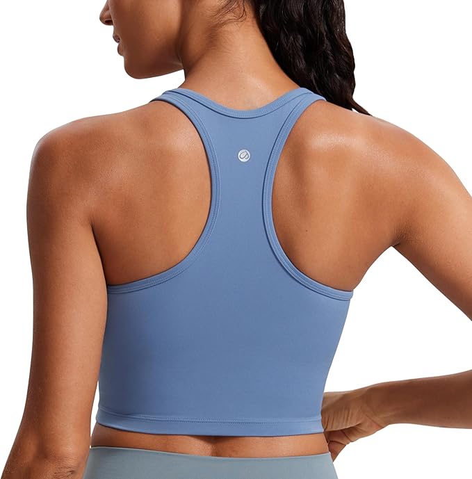 CRZ YOGA Butterluxe Racerback Crop Tank Tops for Women - Padded Y-Back Longline Sports Bras Scoop Neck Workout Yoga
