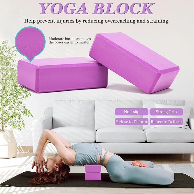 All in One Yoga Wheel Set, Soft Foam Roller Wheel for Back Pain & Stretching, Yoga Blocks 2 Pack with Strap, Trigger Point Therapy Massage Ball for Deep Tissue, Yoga Starter Kit for Beginner