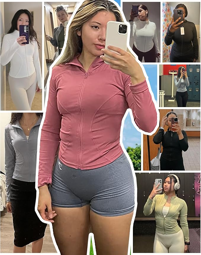 Locachy Women's Lightweight Stretchy Workout Full Zip Running Track Jacket with Thumb Holes