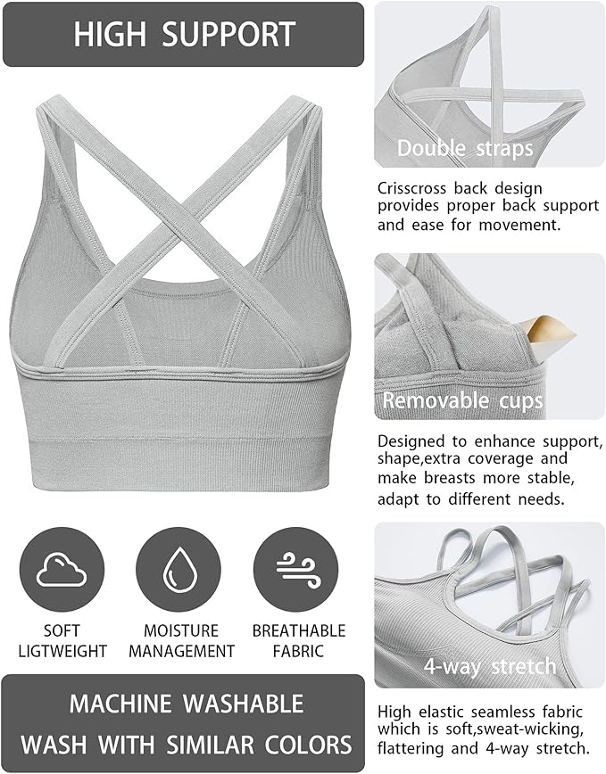 Sports Bras for Women HIigh Support, Criss-Cross Back Padded Strappy High Impact Sports Bras for Women Large Bust