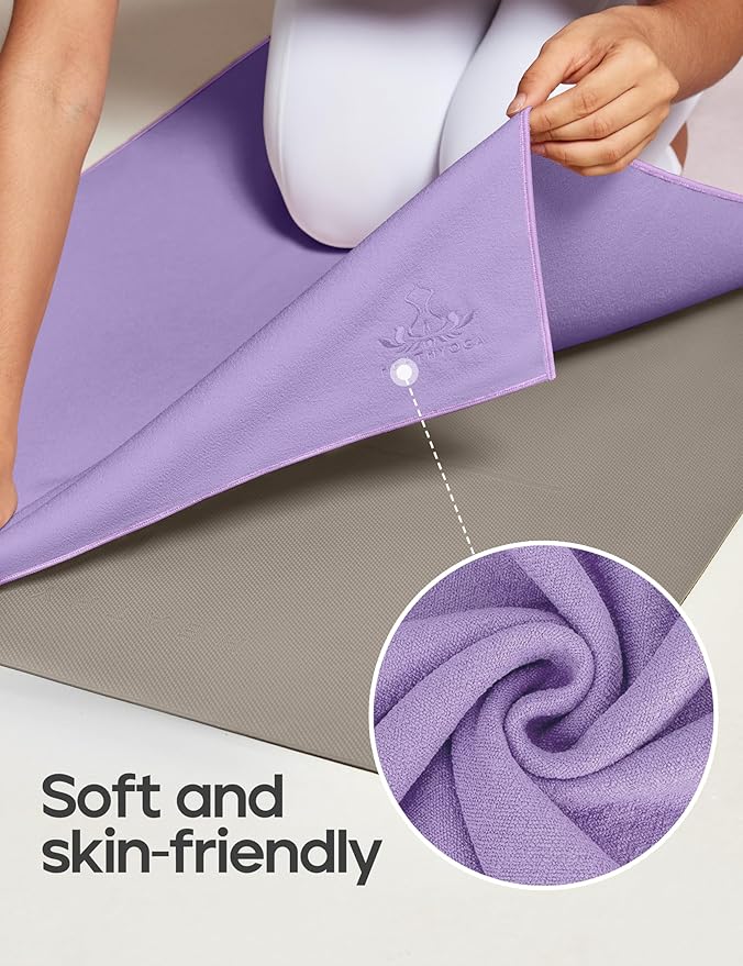 Heathyoga Yoga Mat Towel Non Slip for Hot Yoga Towel with Silicone Grip & Free Spray Bottle, 72"X26" Extra Large Microfiber Yoga Towel for Bikram, Pilates, Fitness