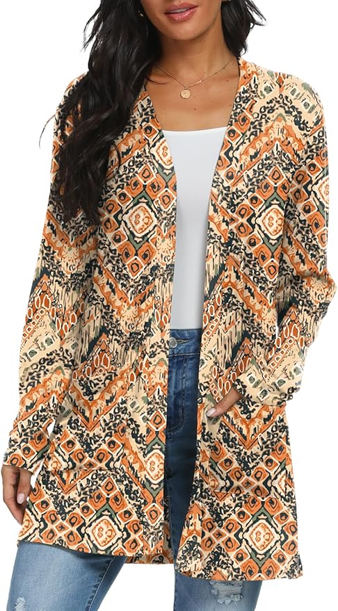 Womens Casual Lightweight with Pocketes Long Sleeve Open Front Cardigan