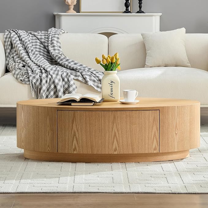 47.24” Wood Coffee Table with Storage MDF Center Table with Drawer Side Table Dinning Table for Living Room, Apartment, Office. (Natural)