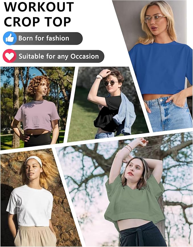 Dalavch 6 Pack Women's Crop Top Short Sleeve Athletic Workout Yoga Running Gym Casual Tees T-Shirts Loose Fit