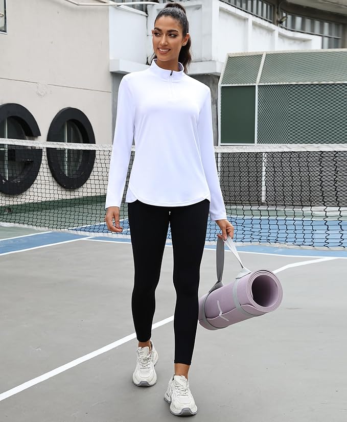 PINSPARK Workout Tops for Women Long Sleeve Athletic Shirt Quarter Zip Running Shirts Stretchy UPF 50+ Yoga Hiking Tee Top