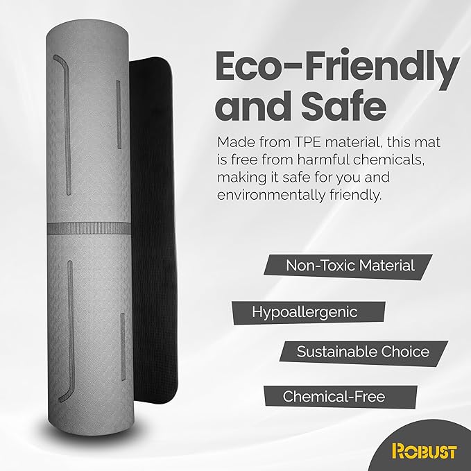 Robust Extra Thick Yoga Mat 1/4 & 1/3 & 2/5 Inch - Non Slip Exercise Mat with Alignment Lines, Carrying Strap, TPE Eco-Friendly Material for Knee Support, Sweat-Proof 72" x 24" for Women & Men