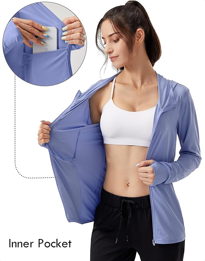 Soothfeel Women's UPF 50+ Sun Protection Hoodie Jacket Lightweight Long Sleeve Sun Shirt for Women with Pocket Hiking Outdoor