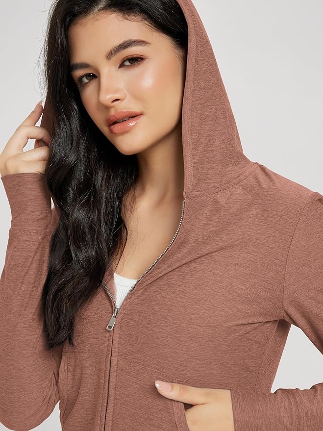 ODODOS Women's Full-Zip Cropped Hoodie - odSTRATUM Tech Ultra Soft UPF 50+ Hooded Jacket with Pockets