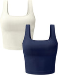 OLCHEE Womens 3 Pack Crop Tank Tops Basic Seamless Ribbed Sleeveless Square Neck Workout Top Summer Exercise Yoga Gym Shirts